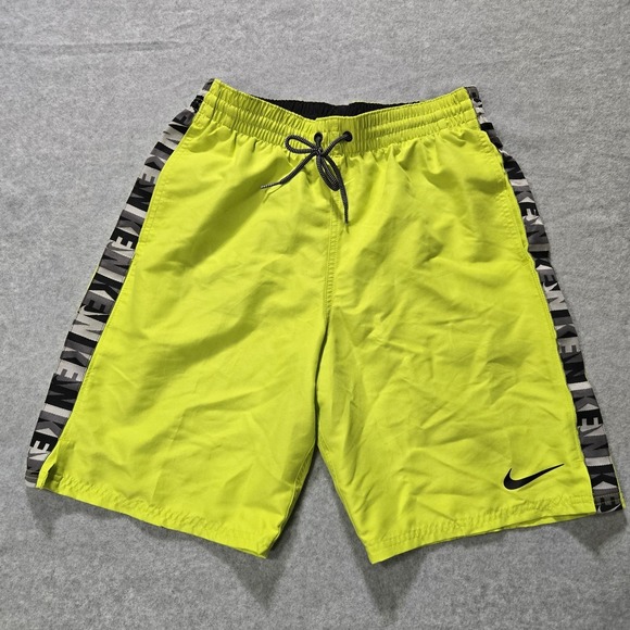 NIKE Shorts Volley Swim Trunks Mens Mesh-Lined Size Small Green Elastic Waist